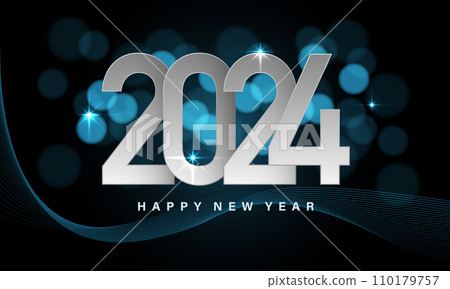 Happy New Year 2024 white paper number stars bokeh blur on black night luxury design for holiday festival celebration countdown background vector Happy New Year 2024 white paper number stars bokeh blur on black night luxury design for holiday festival celebration countdown background vector 110179757