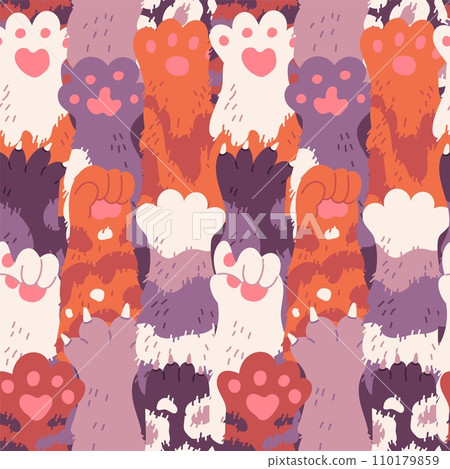 Animal paws seamless pattern, background with cartoon vector illustration Animal paws seamless pattern, background with cartoon vector illustration 110179859