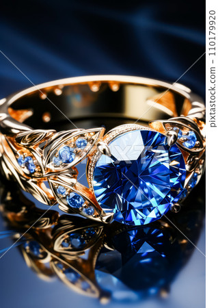 Close up of ring with blue stone in it. Generative AI 110179920