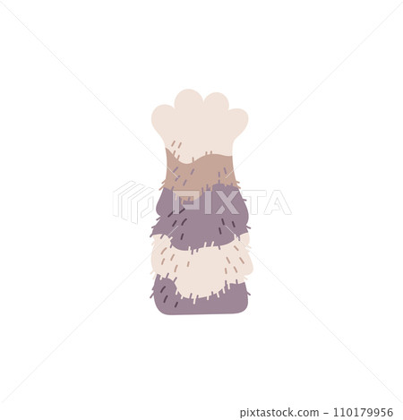 Dog or cat fluffy striped paw, vector cute animal brown, white and gray foot, pet furry paw, funny pussycat sticker Dog or cat fluffy striped paw, vector cute animal brown, white and gray foot, pet furry paw, funny pussycat sticker 110179956