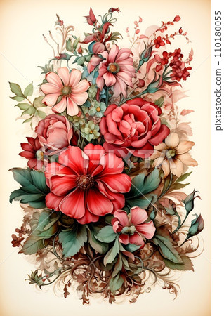 Image of bouquet of flowers on white background. Generative AI 110180055