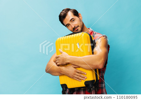 Man baggage suitcase background journey happy travel vacation trip 110180095