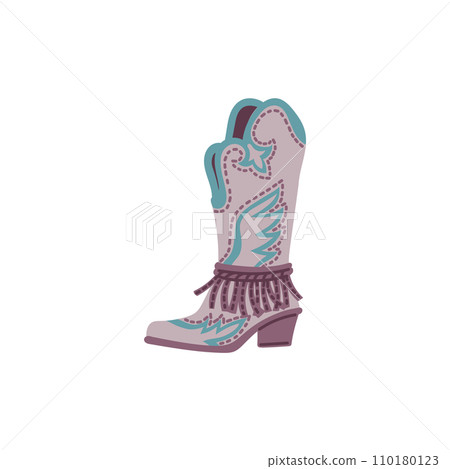 Wild west cowgirl boot, leather shoe vintage style with fringe, rodeo boot, retro western footwear vector isolated 110180123