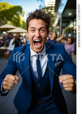 Man in suit and tie is excited about something. Generative AI Man in suit and tie is excited about something. Generative AI 110180397