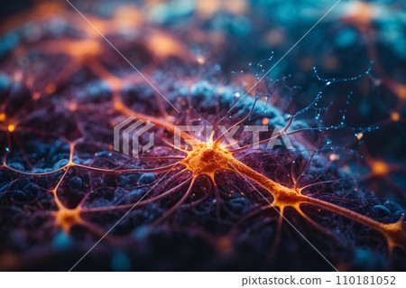 A neuron net inside of brain, shimmering with a vibrant rainbow of colors A neuron net inside of brain, shimmering with a vibrant rainbow of colors 110181052