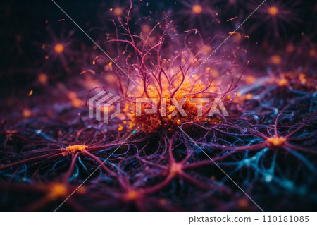 A neuron net inside of brain, shimmering with a vibrant rainbow of colors 110181085