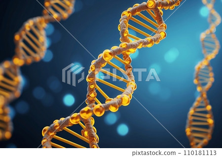 Abstract geometric background. DNA with hexagons. Structure of human brain cells, DNA neurons glowing light blue and yellow colors. Medicine, technology, communication concept. 110181113