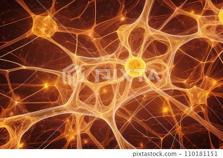 Abstract geometric background. DNA with hexagons. Structure of human brain cells, DNA neurons glowing light blue and yellow colors. Medicine, technology, communication concept. 110181151