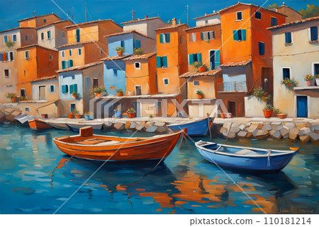 AI-generated content. Italian quaint fishing village. AI generated. 110181214