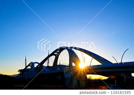 First sunrise at Toyota Ohashi Bridge and Toyota Stadium 110181595