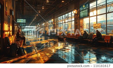 Journey Pause Sunset Glow in Airport Reflections Journey Pause Sunset Glow in Airport Reflections 110181617