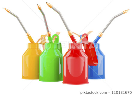 Colored Oil Cans. 3D rendering 110181670