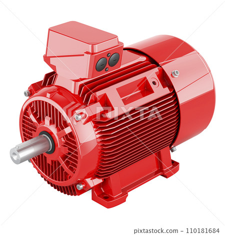 Red industrial electric motor, 3D rendering Red industrial electric motor, 3D rendering 110181684