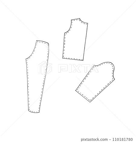 Set of various sewing patterns in doodle style. Hand-drawn tailoring Icon. Isolated on white background. Set of various sewing patterns in doodle style. Hand-drawn tailoring Icon. Isolated on white background. 110181780
