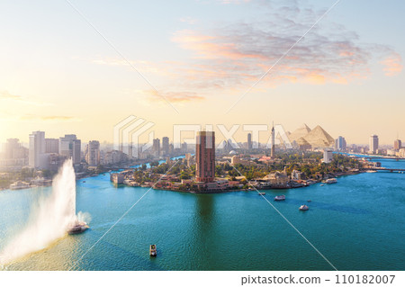 Cairo aerial panorama, Nile and Gezira Island, Egypt 110182007