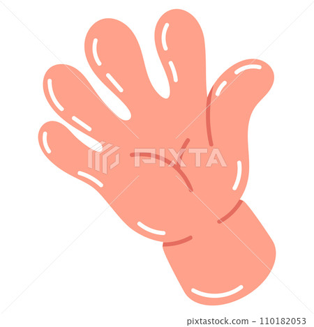 Cartoon waving comic hand. Doodle five-fingered hand, cute flat vector illustration. Comic book hand isolated on white background Cartoon waving comic hand. Doodle five-fingered hand, cute flat vector illustration. Comic book hand isolated on white background 110182053