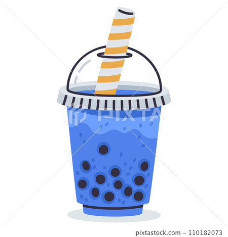 Doodle bubble milk tea. Cartoon tapioca pearls boba tea, hand drawn taiwan milk tea cup, delicious soft drinks vector illustration on white background Doodle bubble milk tea. Cartoon tapioca pearls boba tea, hand drawn taiwan milk tea cup, delicious soft drinks vector illustration on white background 110182073