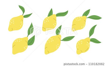 Doodle lemon fruits. Fresh yellow citrus, vitamin c sour taste fruits. Hand drawn citrus fruits cartoon vector illustration icons set Doodle lemon fruits. Fresh yellow citrus, vitamin c sour taste fruits. Hand drawn citrus fruits cartoon vector illustration icons set 110182082