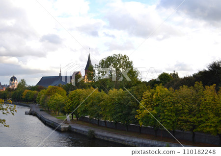 Kaliningrad, Russia, view of the Cathedral and Kant Island, Pregolya River, city embankment, historical center 110182248