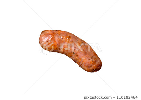 Delicious juicy sausages of several varieties grilled with salt, spices and herbs 110182464