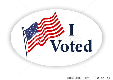 I voted sticker with us american flag. Voting sticker with I voted slogan and us american flag. I voted sticker with us american flag. Voting sticker with I voted slogan and us american flag. 110183035