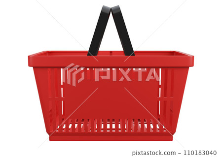 Plastic shopping basket. Isolated supermarket shopping cart. 110183040