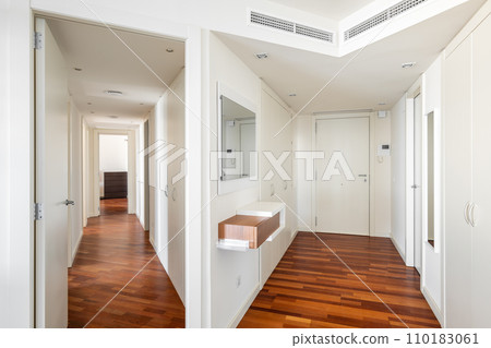 Apartment corridor from front door leads to hallway with rooms 110183061