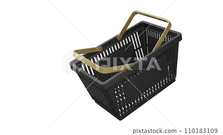 Plastic bag shopping basket with gold handles. Isolated supermarket shopping cart. Plastic bag shopping basket with gold handles. Isolated supermarket shopping cart. 110183109