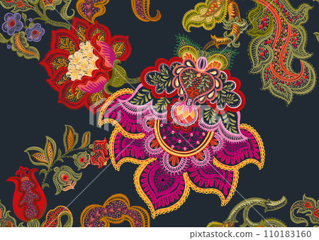 Fantasy flowers in retro, vintage, jacobean embroidery style. Fantasy flowers in retro, vintage, jacobean embroidery style. 110183160