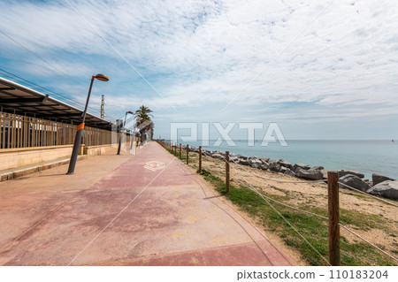 Railway station on city waterfront in Vilassar de Mar 110183204