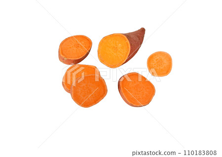 Batata or sweet potato sliced tube isolated on white Batata or sweet potato sliced tube isolated on white 110183808