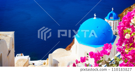 traditional blue dome with sea, Santorini traditional blue dome with sea, Santorini 110183827