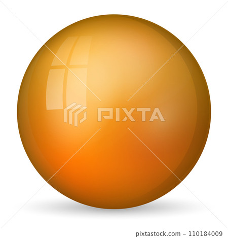 Glass orange ball or precious pearl. Glossy realistic ball, 3D abstract vector illustration highlighted on a white background. Big metal bubble with shadow Glass orange ball or precious pearl. Glossy realistic ball, 3D abstract vector illustration highlighted on a white background. Big metal bubble with shadow 110184009