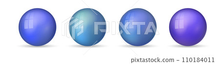 Set with glass colorful balls. Glossy realistic ball, 3D abstract vector illustration highlighted on a white background. Big metal bubble with shadow 110184011