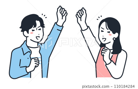 Simple vector illustration material of young men and women who rejoice Simple vector illustration material of young men and women who rejoice 110184284