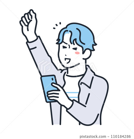 A simple vector illustration of a young man in casual clothes who is happy with his smartphone. A simple vector illustration of a young man in casual clothes who is happy with his smartphone. 110184286