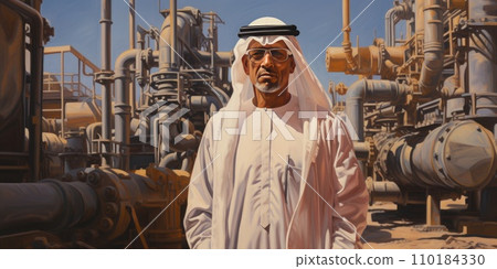 AI-generated content. Portrait of sheik or owner of the oil tycoon, oil extraction 110184330