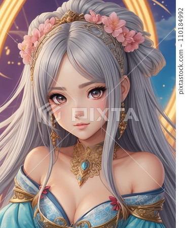 Beautiful silver-haired off-the-shoulder goddess-like beauty Beautiful silver-haired off-the-shoulder goddess-like beauty 110184992