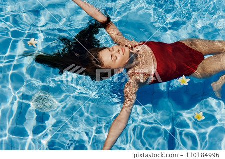 Woman girl female blue water pool underwater summer Woman girl female blue water pool underwater summer 110184996