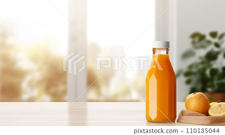 AI-generated content. Tasty pumpkin juice in glass bottle and pumpkins  110185044
