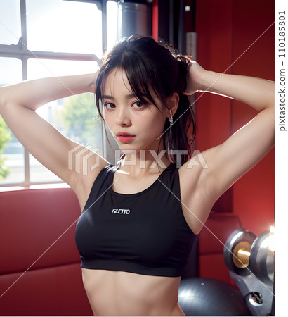在健身房穿著訓練服的女性“AI生成圖像” 110185801