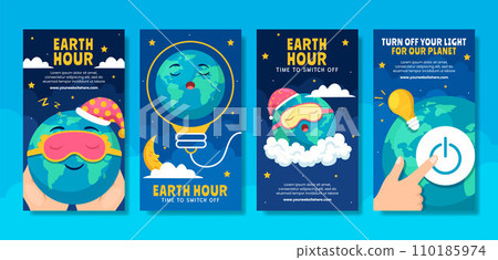 Earth Hour Day Social Media Stories Flat Cartoon Hand Drawn Templates Background Illustration 110185974