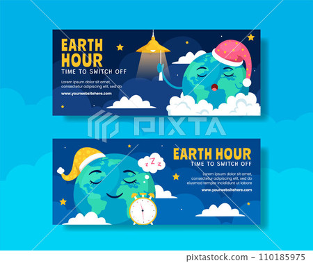 Earth Hour Day Horizontal Banner Flat Cartoon Hand Drawn Templates Background Illustration 110185975
