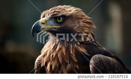 Close up portrait shot of Golden eagle Aquila chrysaetos with sharp gaze. Close up portrait shot of Golden eagle Aquila chrysaetos with sharp gaze. 110187518