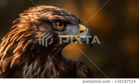 Close up portrait shot of Golden eagle Aquila chrysaetos with sharp gaze. Close up portrait shot of Golden eagle Aquila chrysaetos with sharp gaze. 110187524
