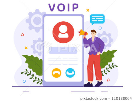 VOIP or Voice Over Internet Protocol Vector Illustration with Telephony Scheme Technology and Network Phone Call Software in Flat Background 110188064