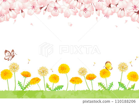 手繪櫻花和蒲公英風景圖 110188206