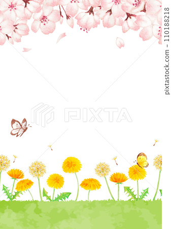 盛開的櫻花和蒲公英的風景插圖 盛開的櫻花和蒲公英的風景插圖 110188218