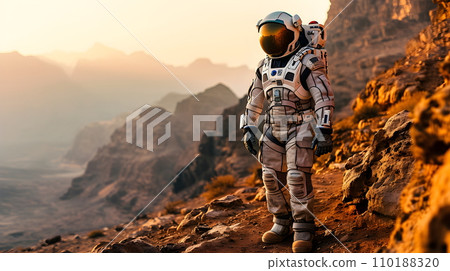 An Astronaut in protective suit walk in the hazardous environment of other planets, including their weaker gravity. Cold environment and dangerous radiation. They are designed to protect from these. 110188320