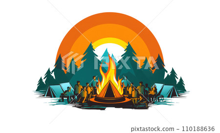 illustration of people camping logo 110188636